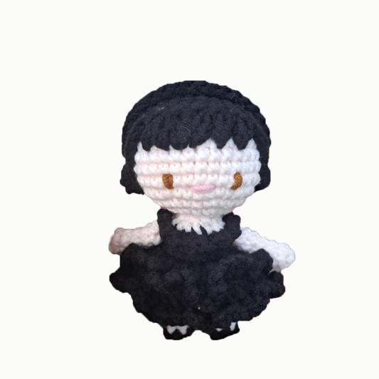 Wednesday Mini Doll - handmade crochet keychain